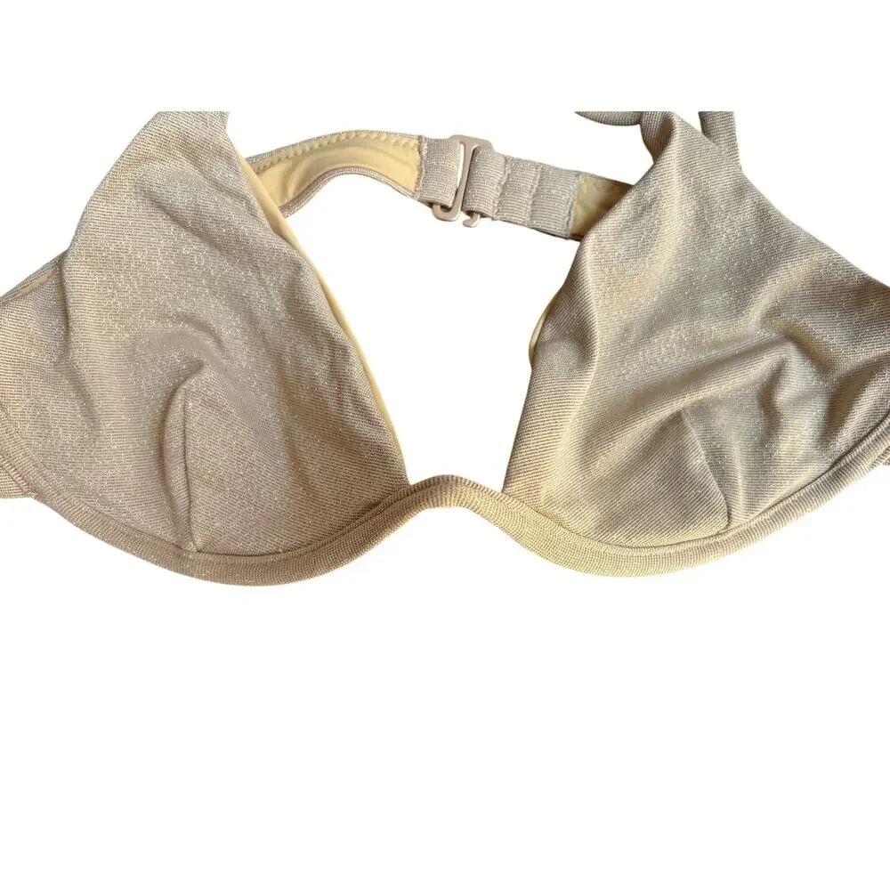 AQUA SWIM BLOOMINGDALES WOMENS MEDIUM WIRE TRIANGLE BIKINI SET SHIMMER GOLD NEW